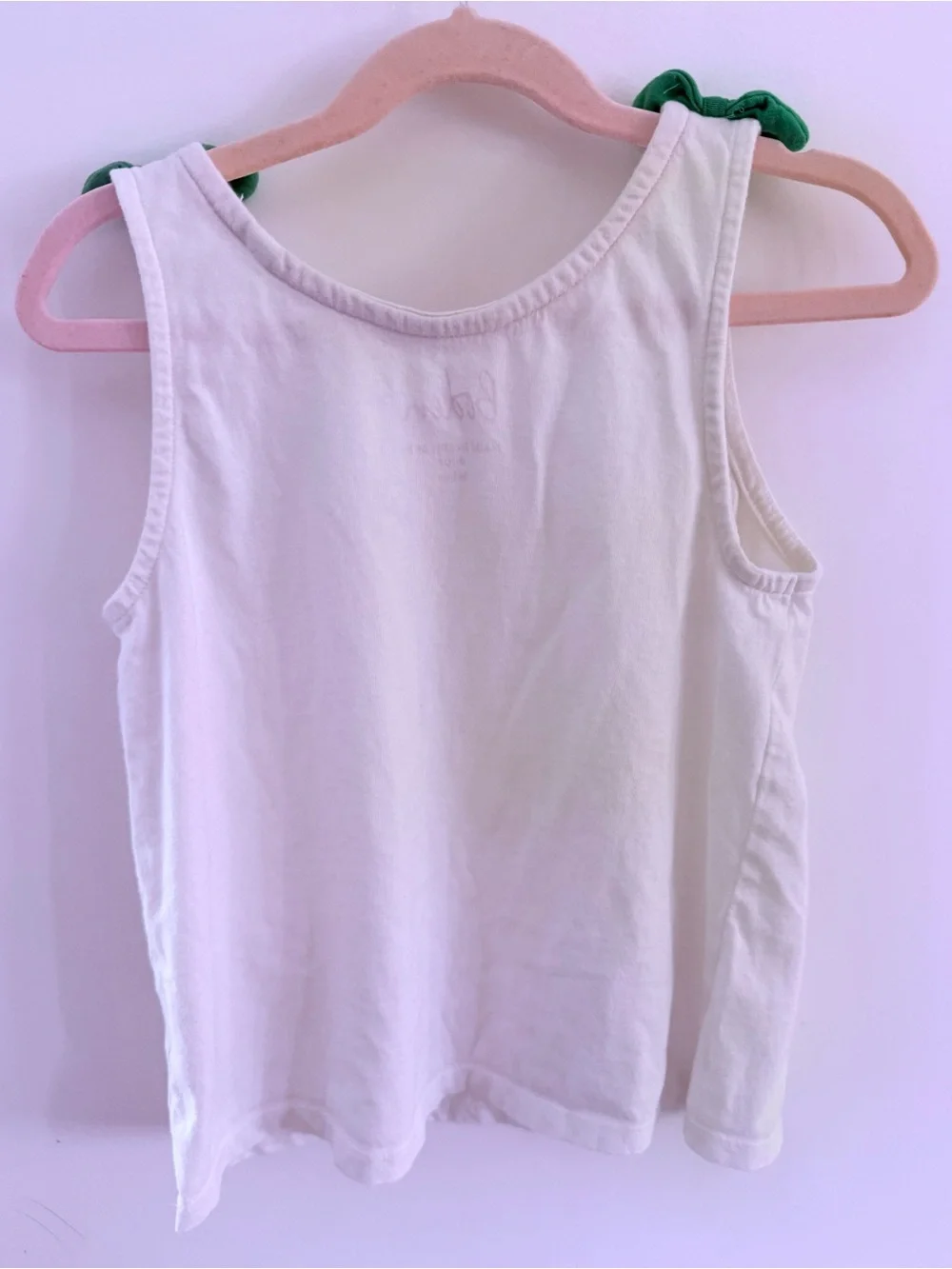 Mini Boden White Tank Top with Red and Pink Cherry Appliqués